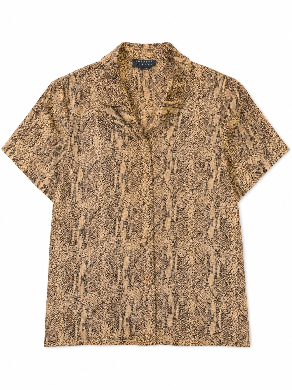 Y2K Spenser Jeremy Brown Snake-Print 100% Silk Short Sleeve Button Down Shirt